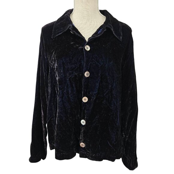 CP Shades Velvet Button Front Shirt Top Blue Women's Size S Artsy Lagenlook - Picture 1 of 10